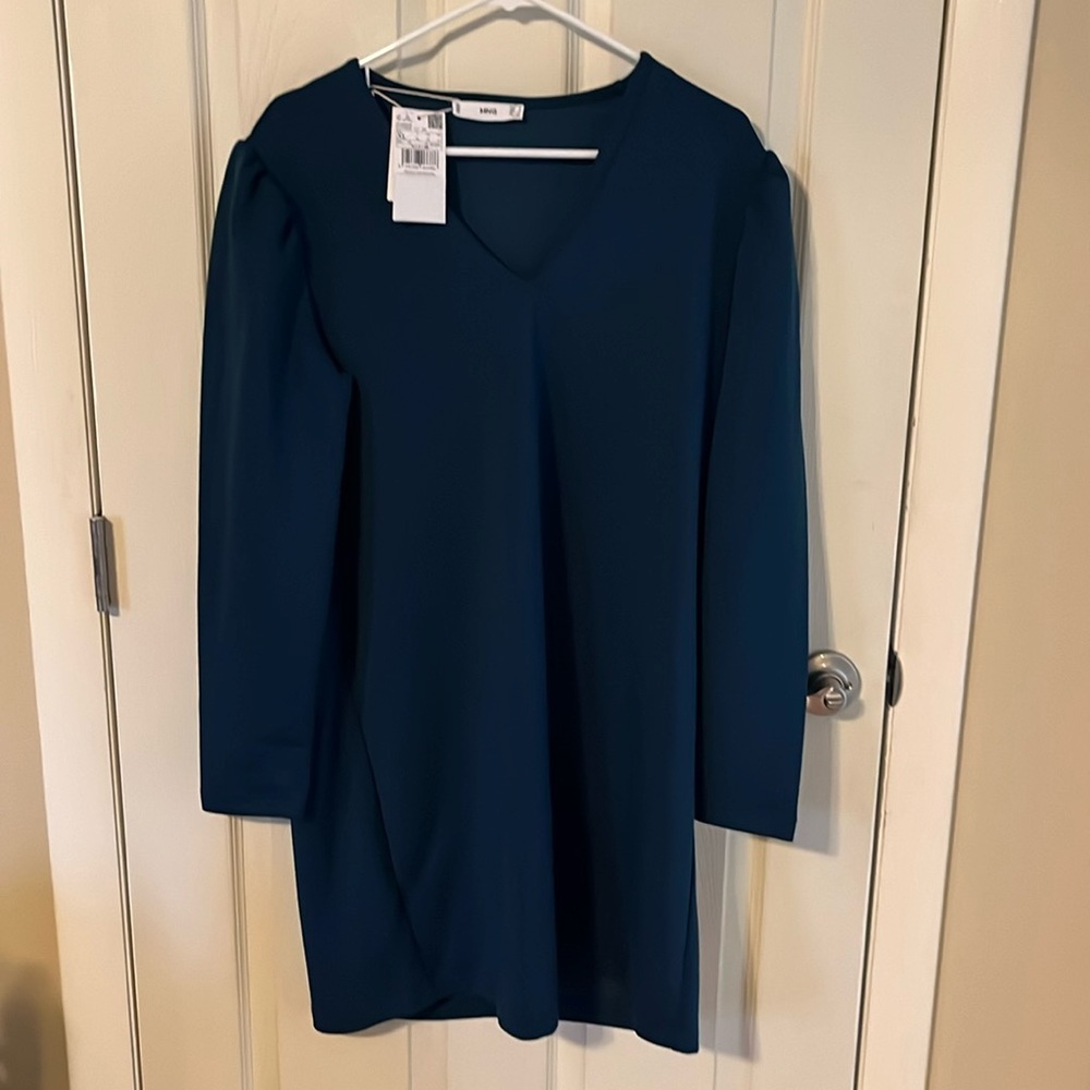 Long sleeve teal colored dress, Mini